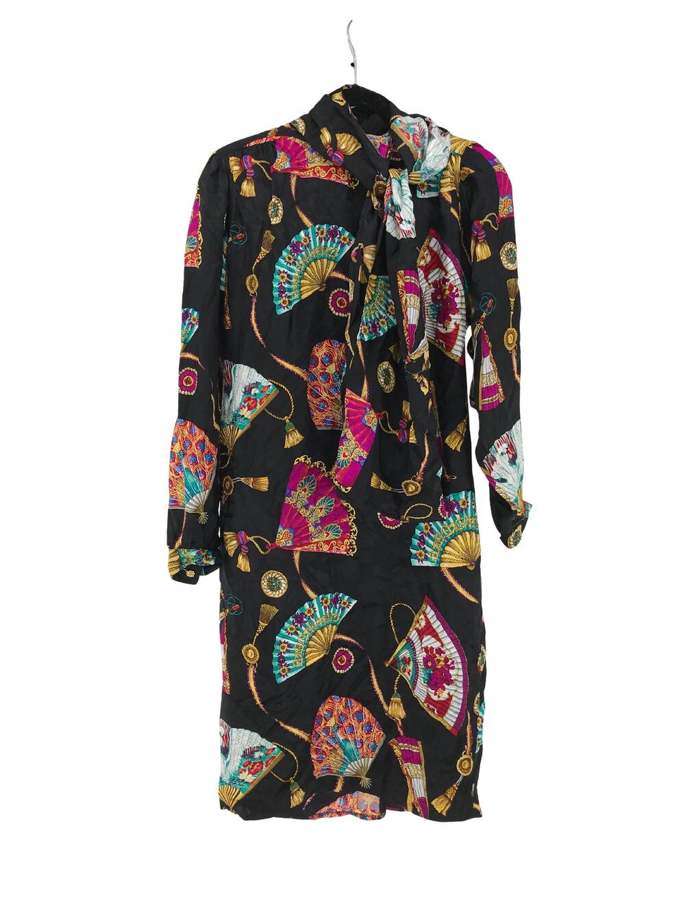nwt vtg saks fifth avenue jerri sherman fan print silk dress